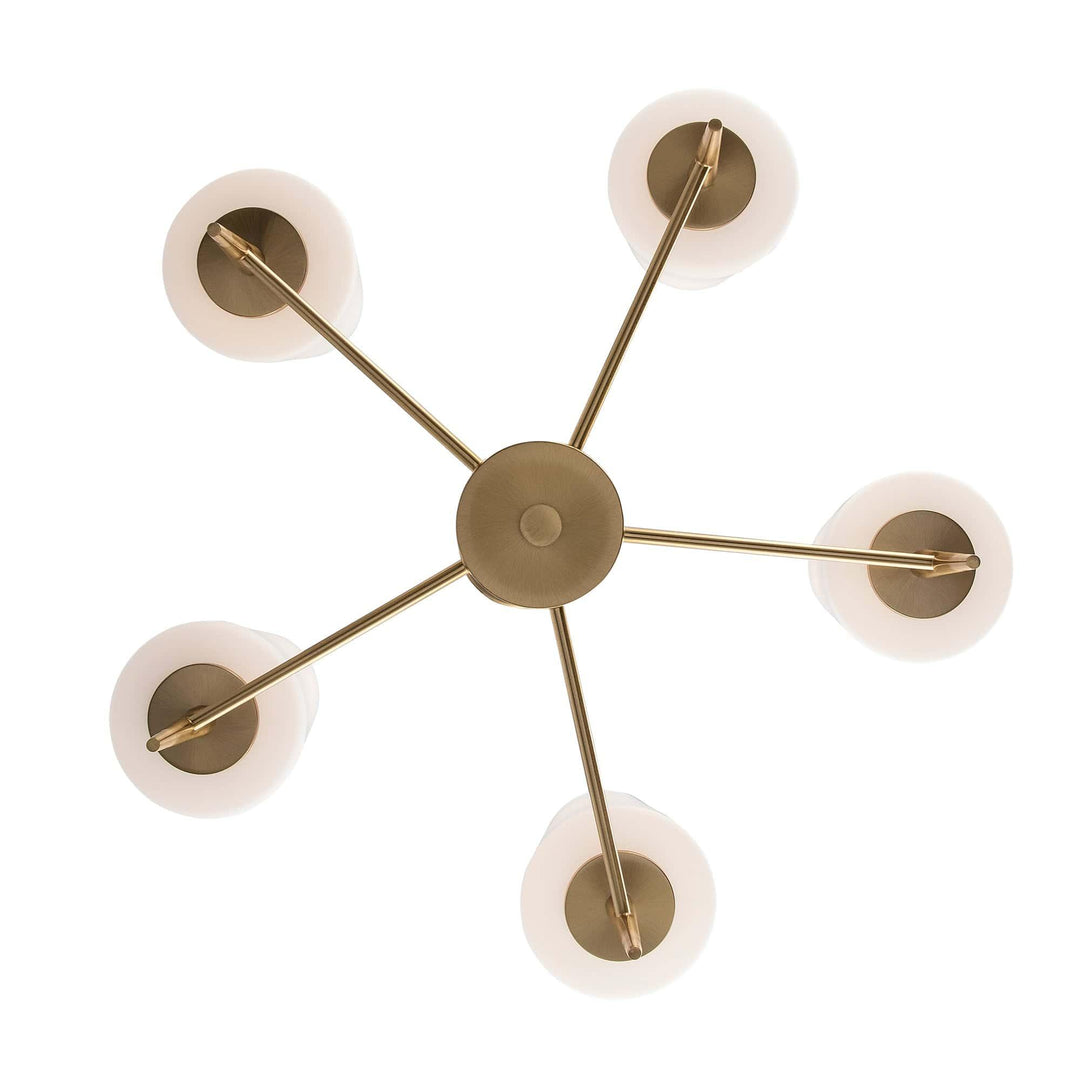 5-light chandelier with antique gold tapered stem, suitable for modern living room lighting