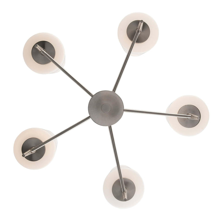 5-light modern chandelier with brushed nickel finish, ideal for dining room or living room lighting