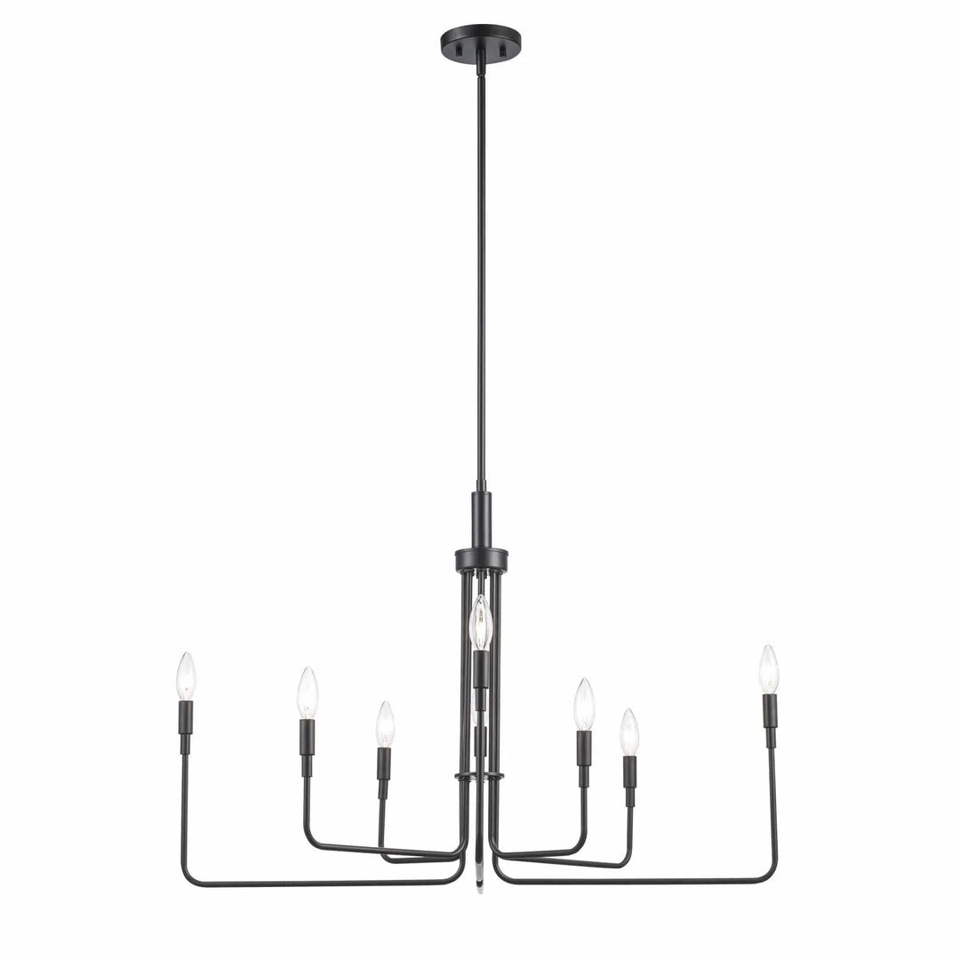 Black modern candle-style chandelier with eight exposed lights for living or dining rooms