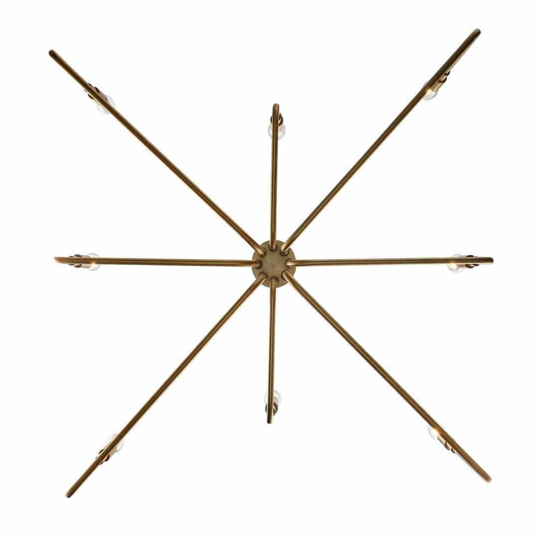 Classic chandelier with five candle-style arms in antique gold for modern living room lighting