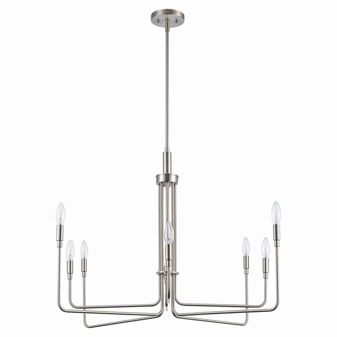 Modern 5-light chandelier with brushed nickel finish for dining room or commercial lighting