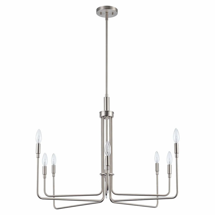 Modern 5-light chandelier with brushed nickel finish for dining room or commercial lighting