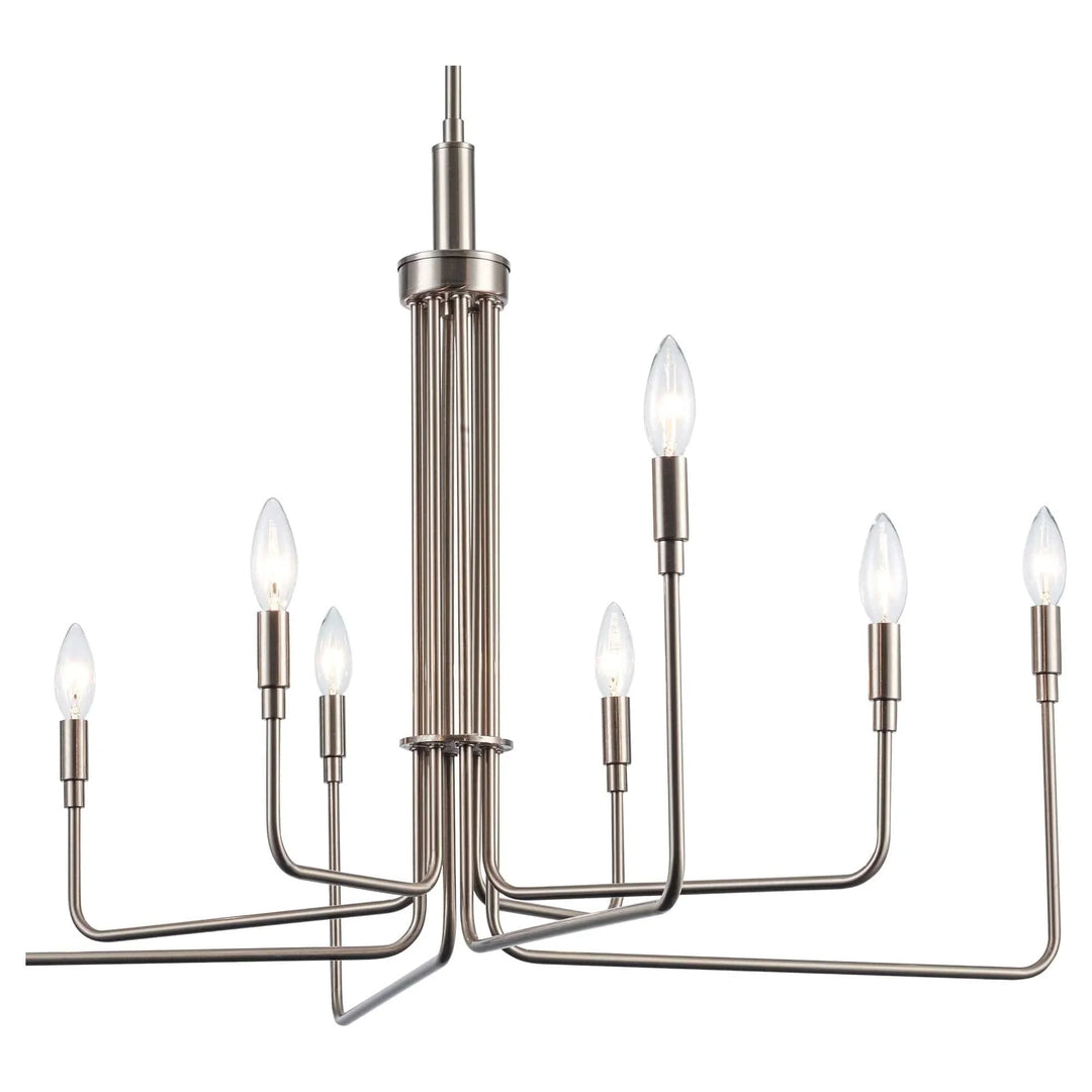 Modern 5-light chandelier with brushed nickel finish for living room or dining area lighting