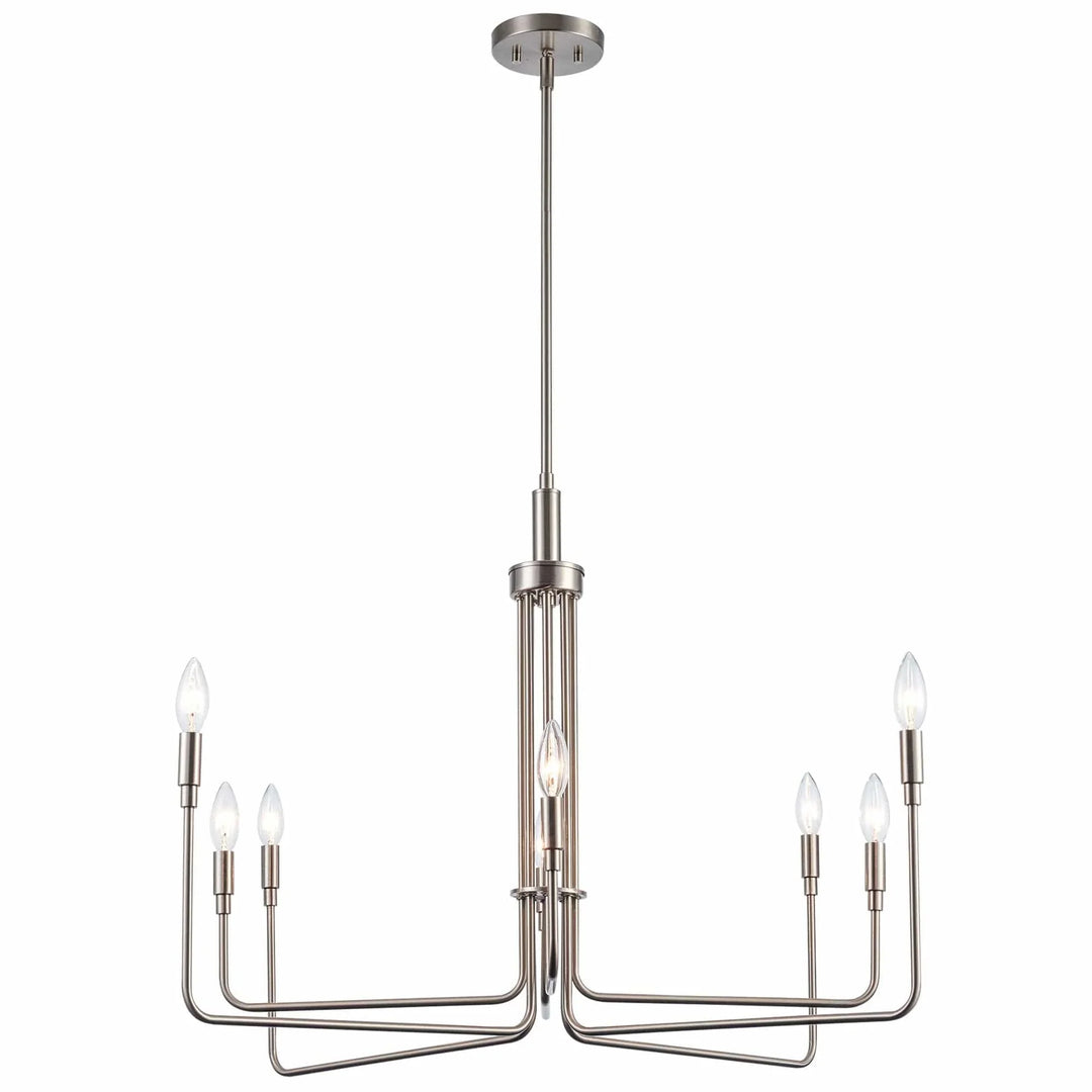 Modern 5-light chandelier with brushed nickel finish for dining room or living area lighting
