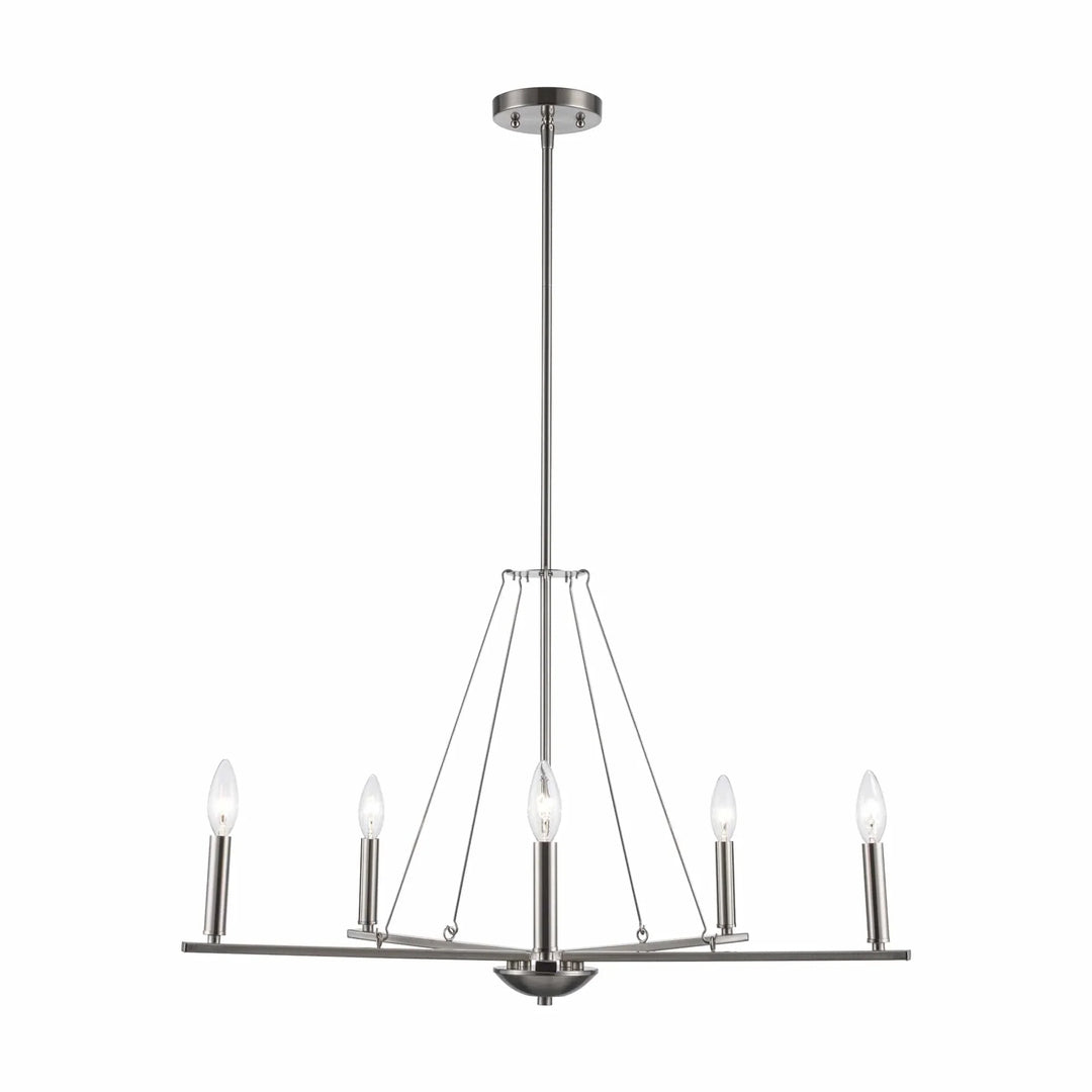 Modern brushed nickel candelabra chandelier with five lights for dining or living room lighting