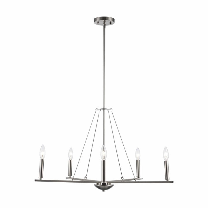 Modern brushed nickel candelabra chandelier with five lights for dining or living room lighting
