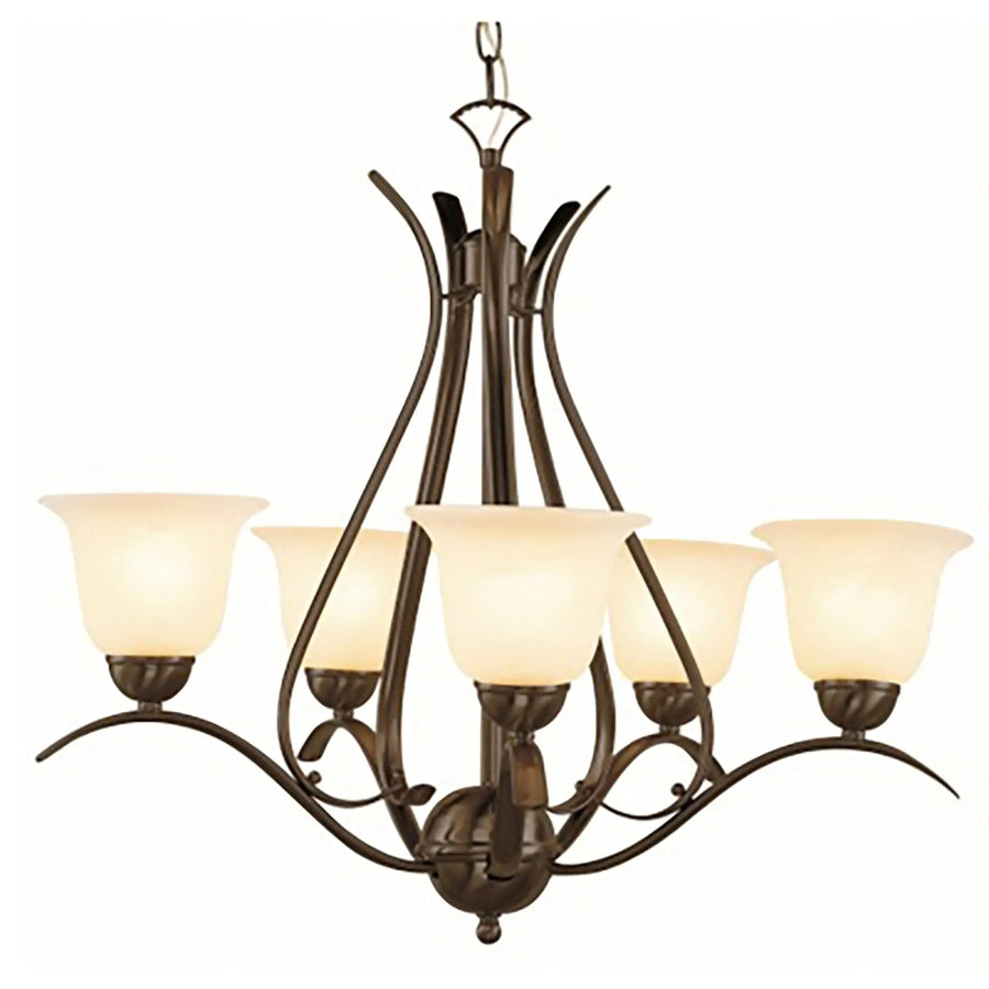 Trans Globe 5-Light, Single Tier, Bell Shaded Chandelier - Oil Bronze