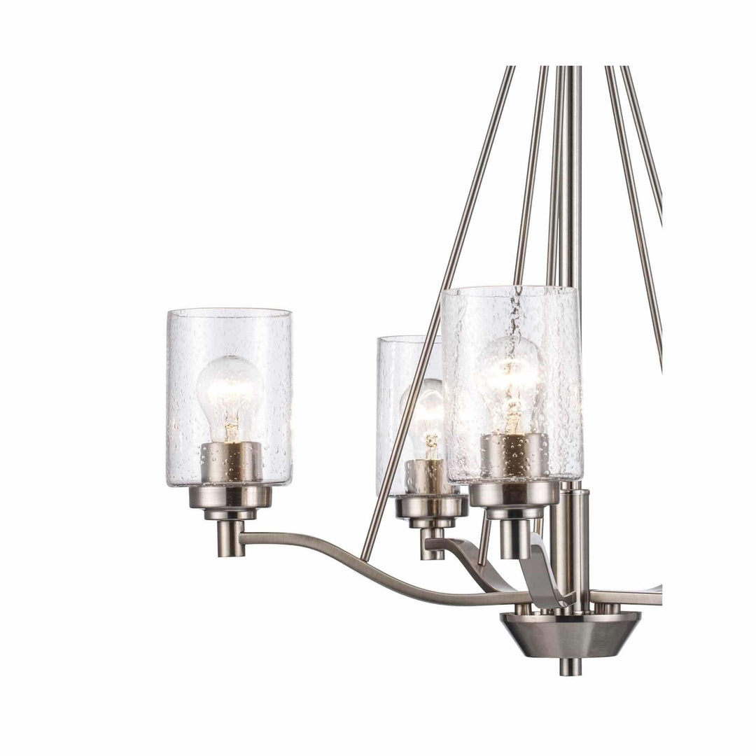5-light brushed nickel chandelier with clear glass shades for modern living room or dining lighting