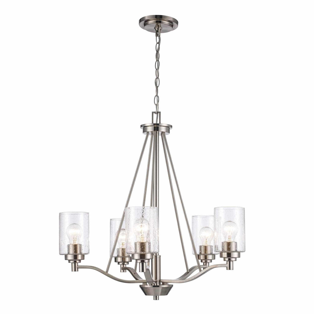 5-light brushed nickel chandelier with clear glass shades for dining room or foyer lighting