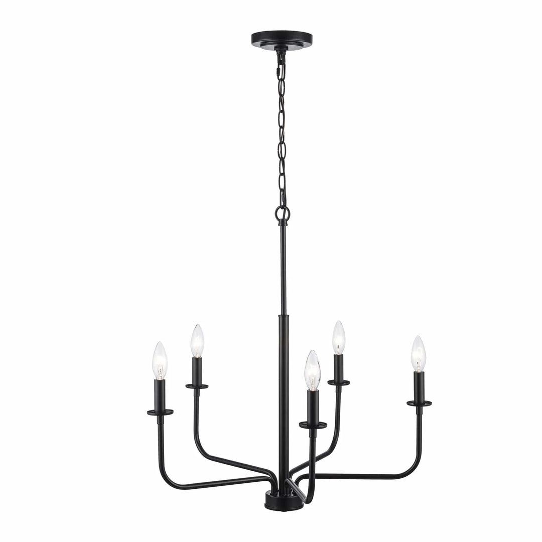 Five-light black candelabra chandelier for dining room or entryway ceiling lighting
