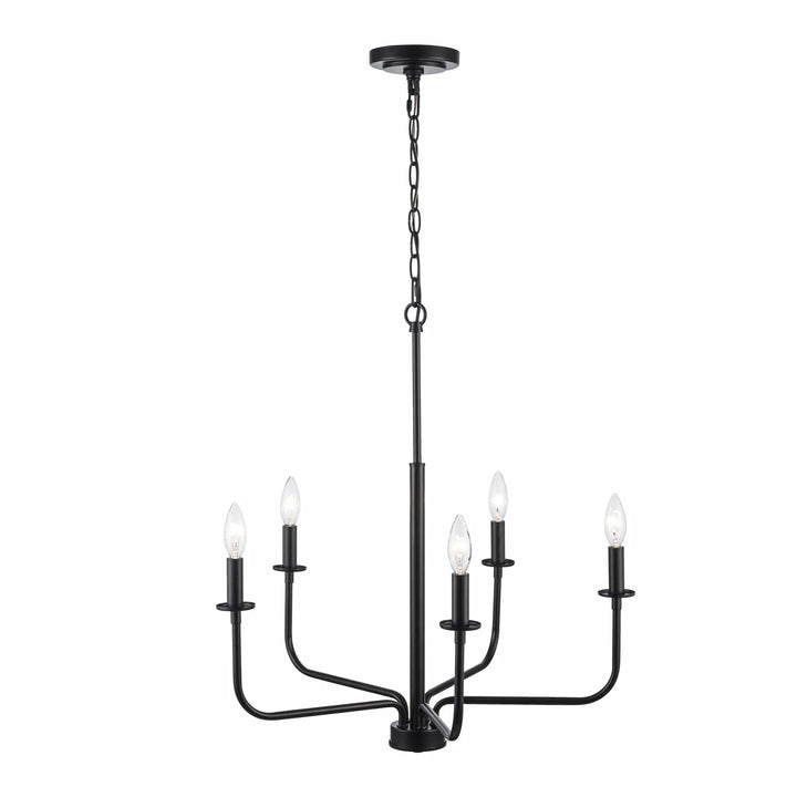 Five-light black candelabra chandelier for dining room or entryway ceiling lighting