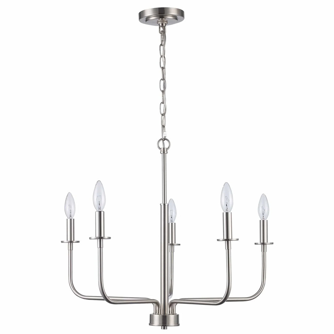 5-light brushed nickel candelabra chandelier for modern dining room or entryway lighting