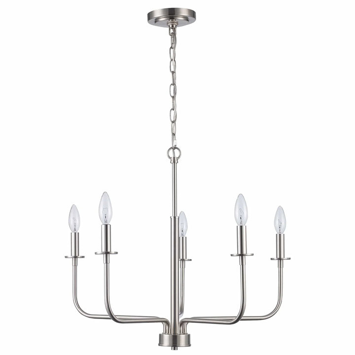 5-light brushed nickel candelabra chandelier for modern dining room or entryway lighting
