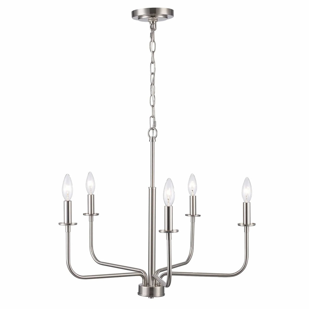 5-light candelabra chandelier in brushed nickel for dining room or entryway ceiling lighting