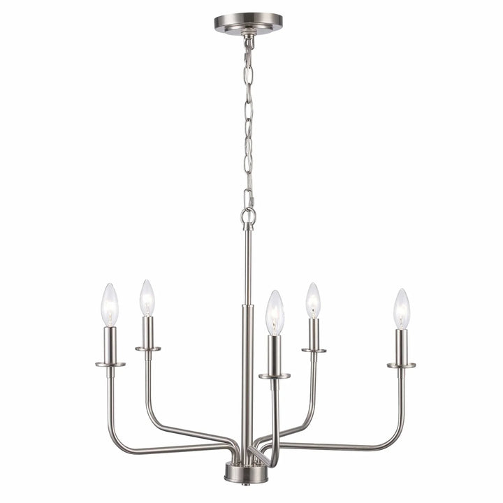 5-light candelabra chandelier in brushed nickel for dining room or entryway ceiling lighting