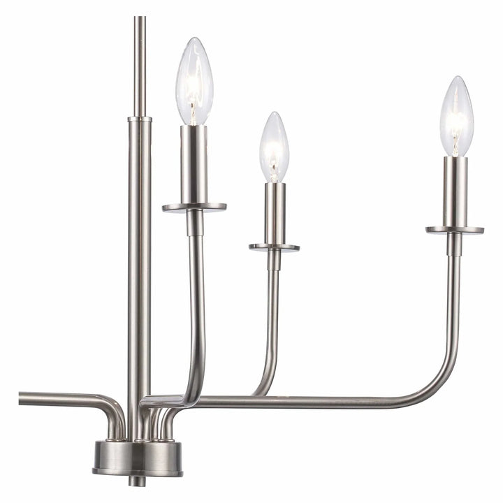 Five light brushed nickel candelabra chandelier for modern dining room or entryway lighting