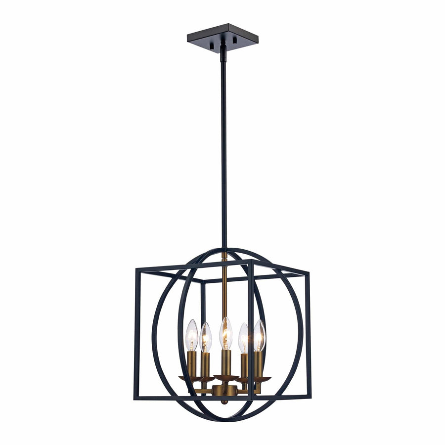 Trans Globe 5-Light Two-Tone Cage Chandelier - Antique Gold / Black