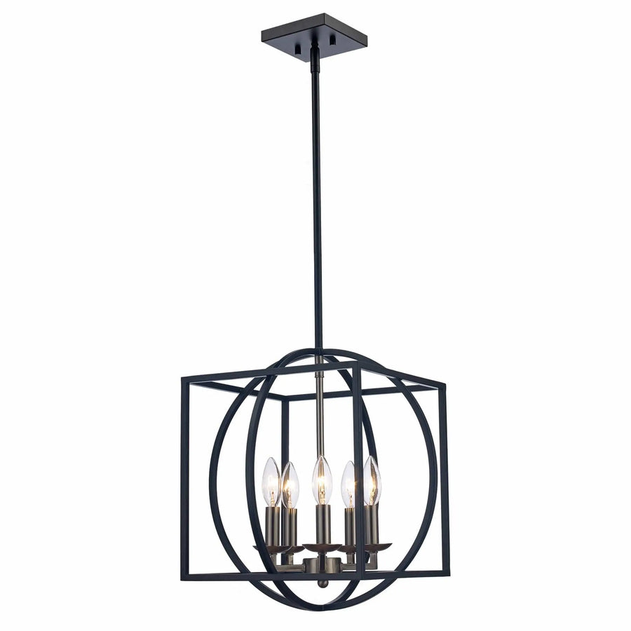 Trans Globe 5-Light Two-Tone Cage Chandelier - Nickel/Black