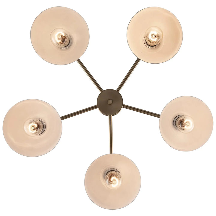 Modern five-light pendant chandelier with white round shades for living room ceiling lighting