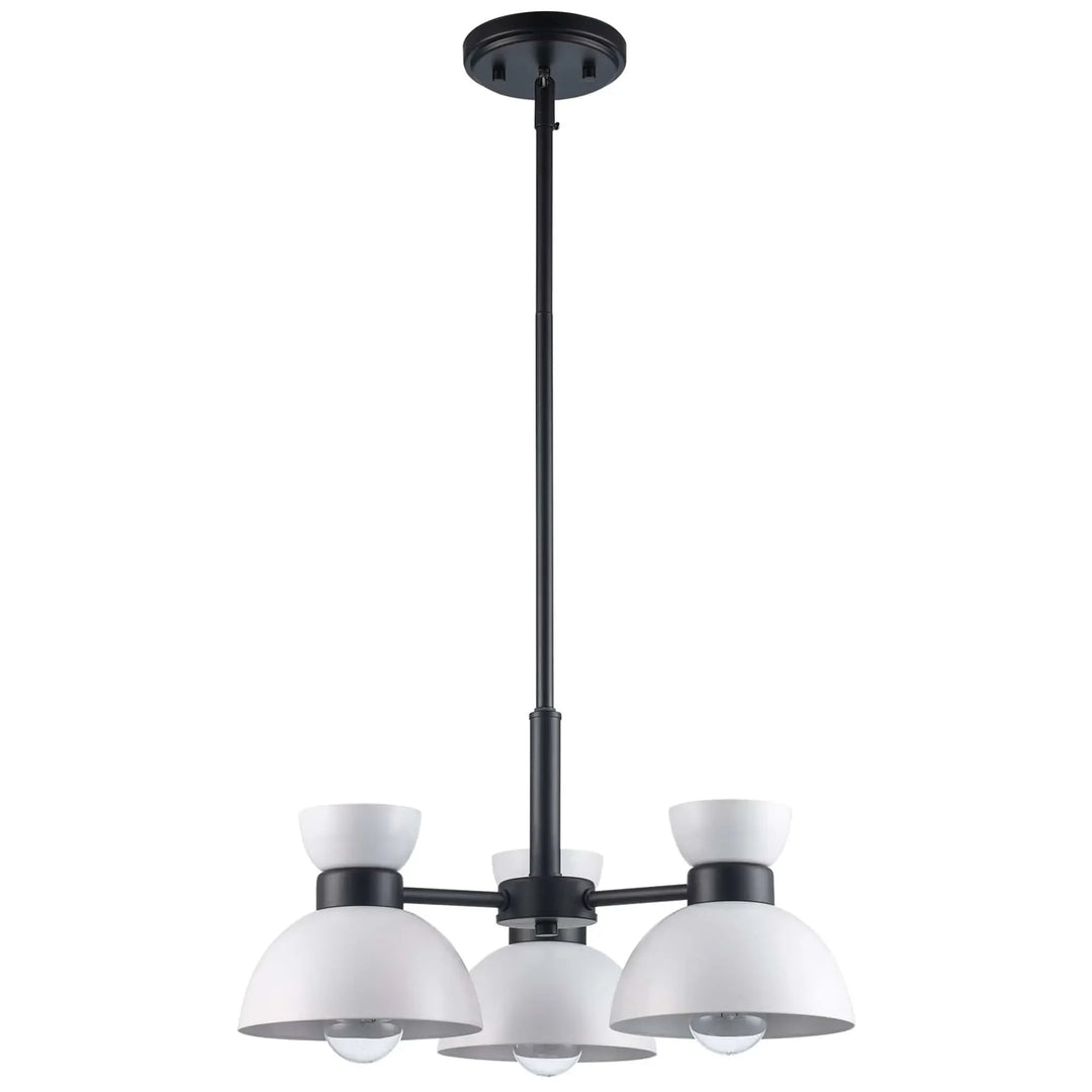 Modern chandelier with five white and black pendant lights for residential ceiling lighting