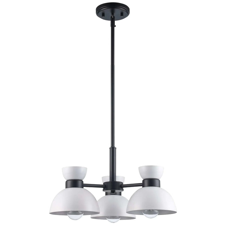 Modern chandelier with five white and black pendant lights for residential ceiling lighting