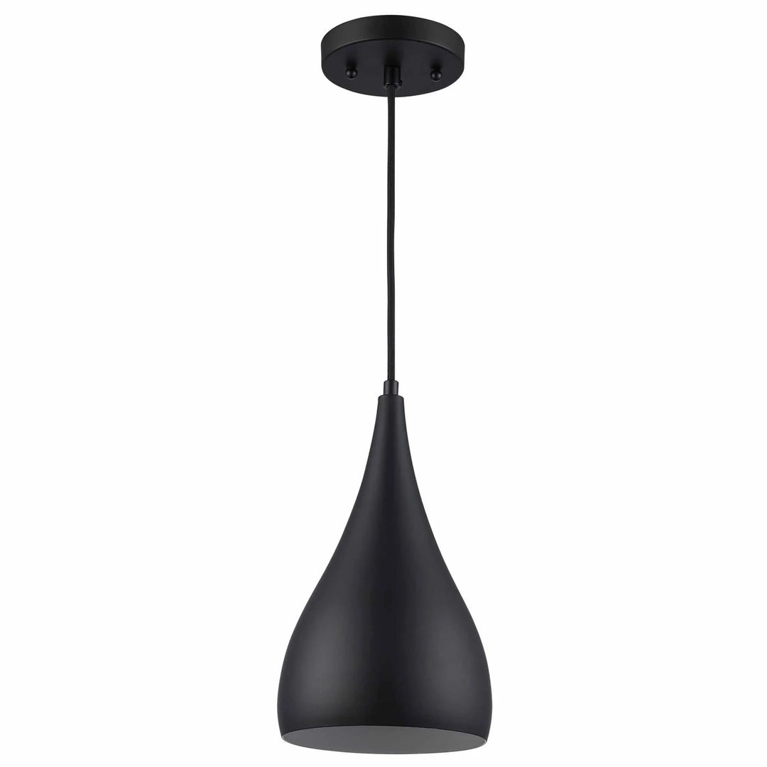 Black metal pendant light with teardrop shade for modern kitchen or dining room lighting