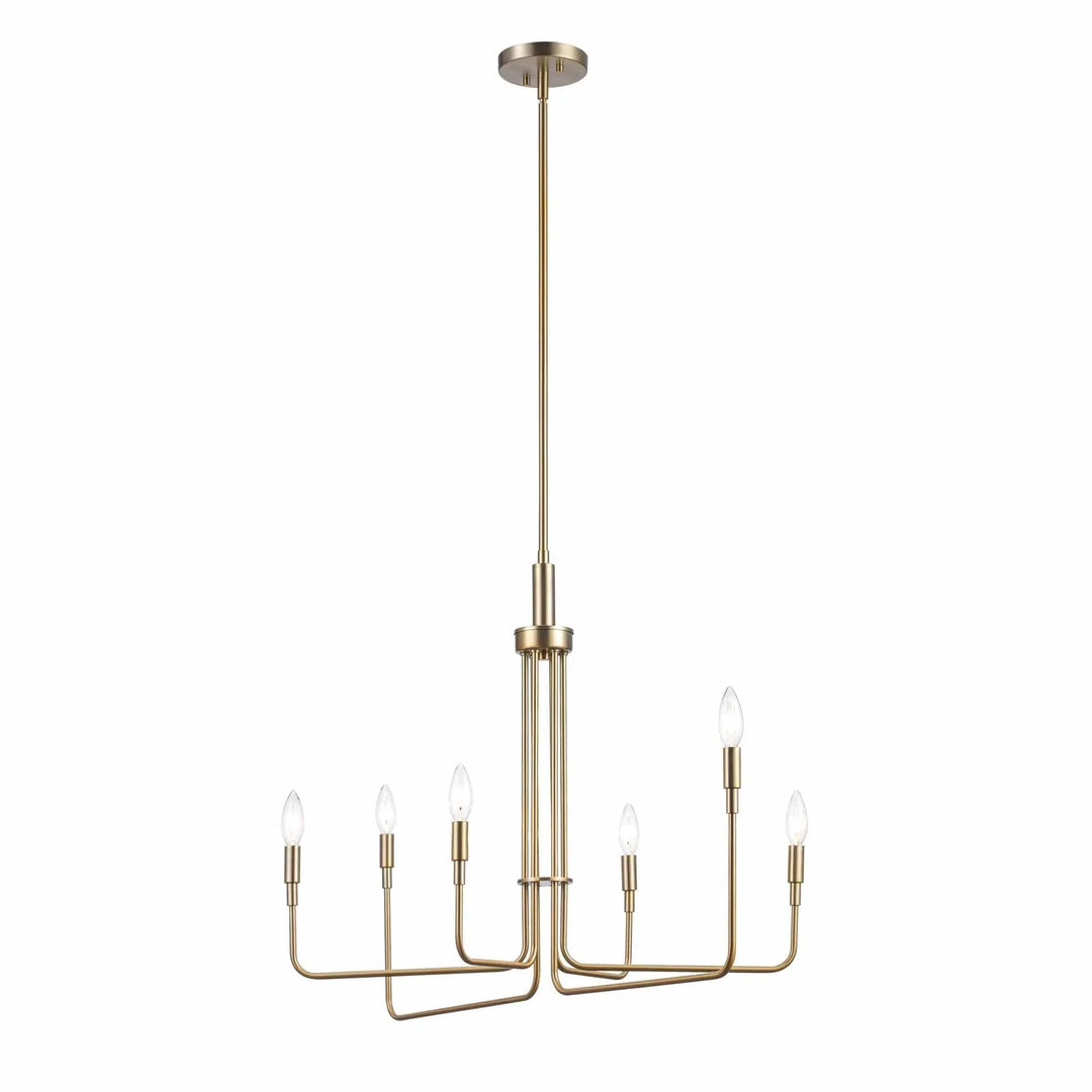 Modern 6-light gold chandelier with candle-style bulbs for living room or dining room lighting