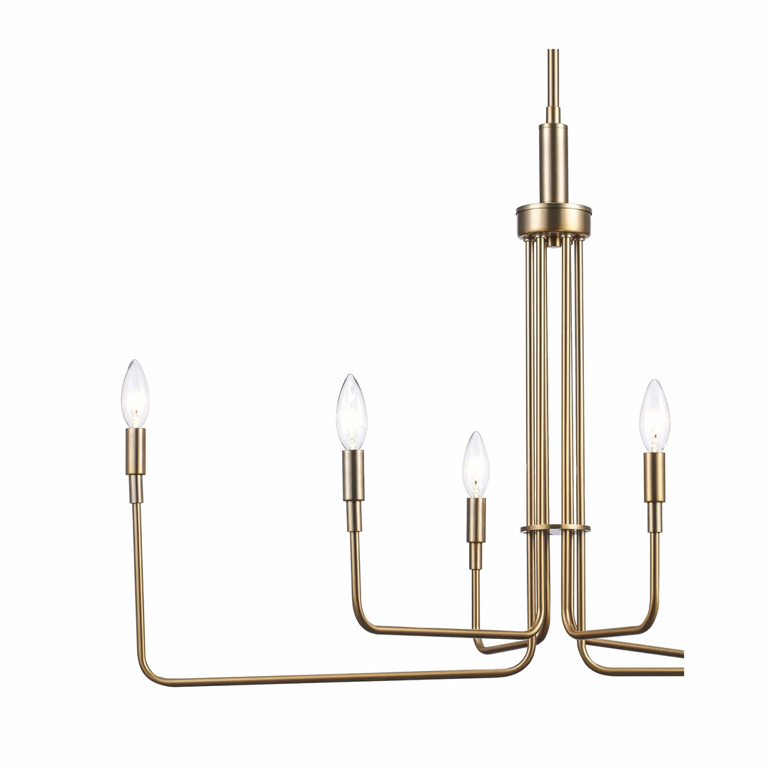 Modern gold candle-style chandelier with six lights for living room or dining room lighting