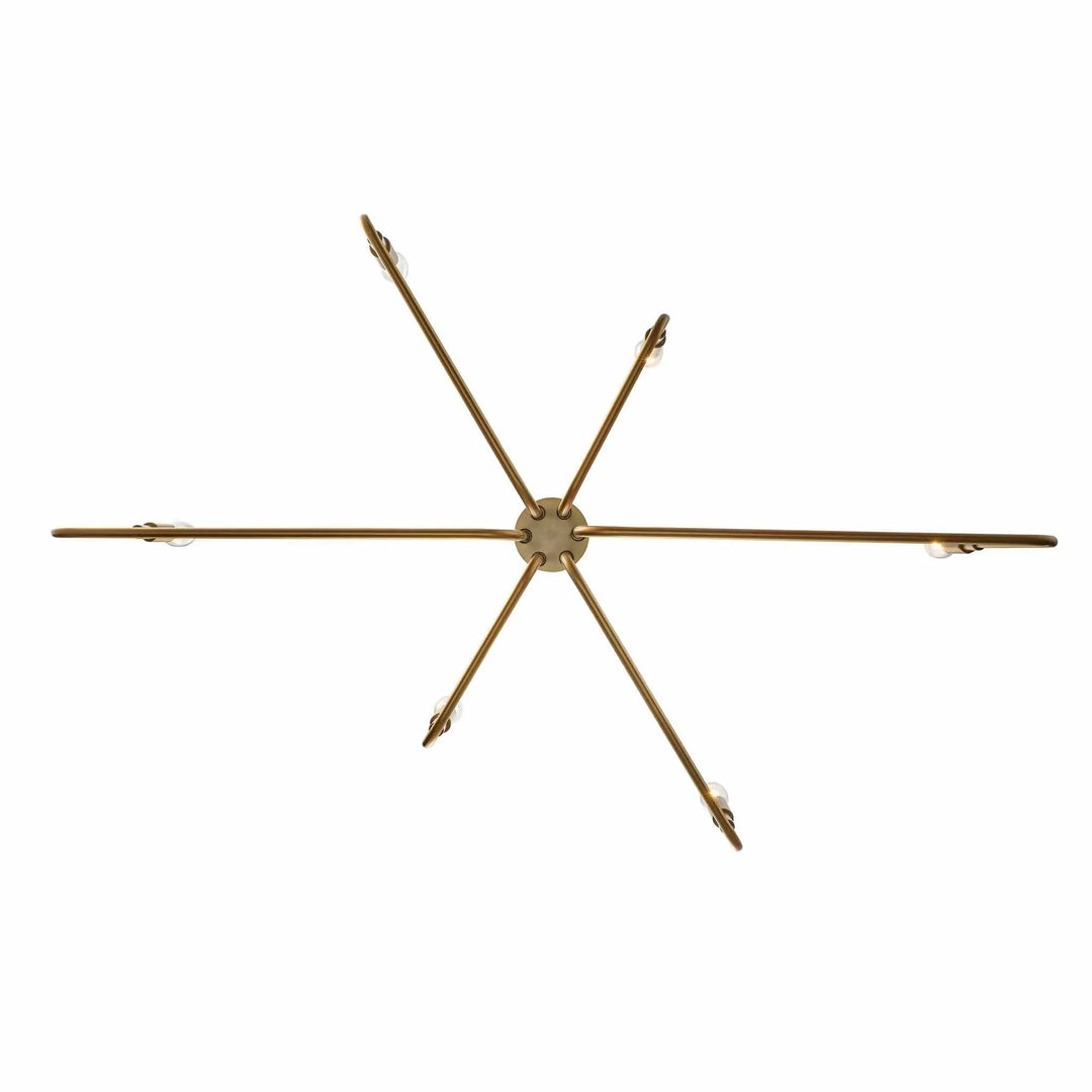6-light modern gold chandelier with exposed bulbs for living room or dining room ceiling lighting