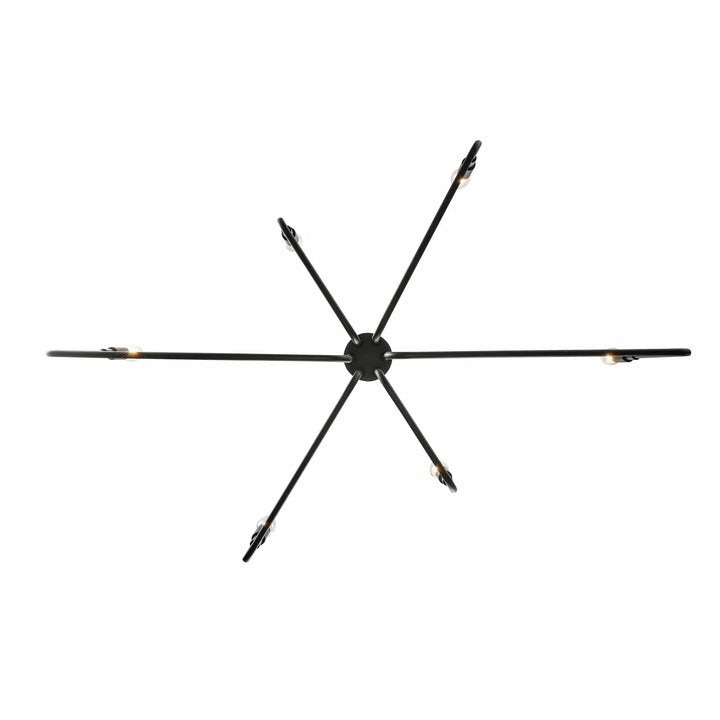 Modern black 6-light ceiling chandelier with exposed candle bulbs for living room lighting