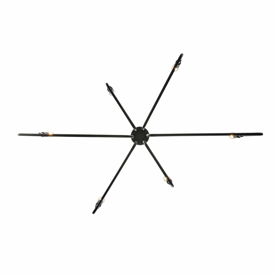 Modern black 6-light ceiling chandelier with exposed candle bulbs for living room lighting