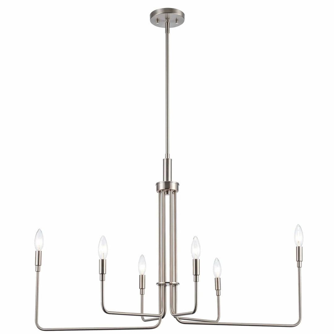 Modern 6-light brushed nickel chandelier for dining room or living space ceiling lighting