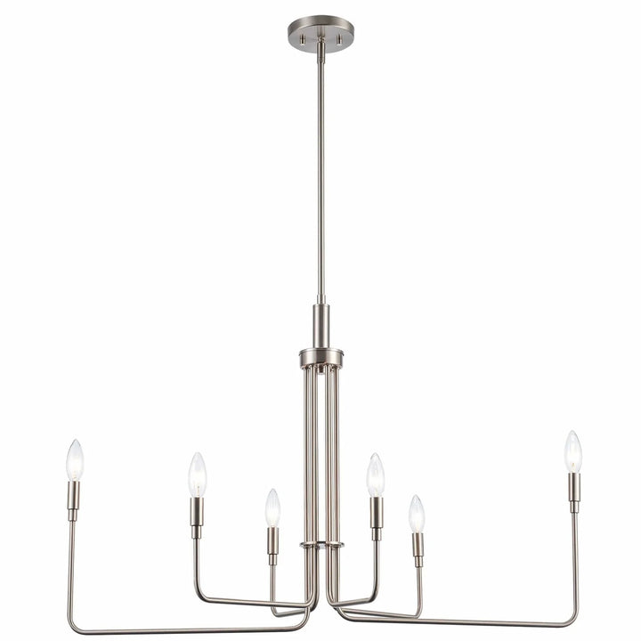 Modern 6-light brushed nickel chandelier for dining room or living space ceiling lighting