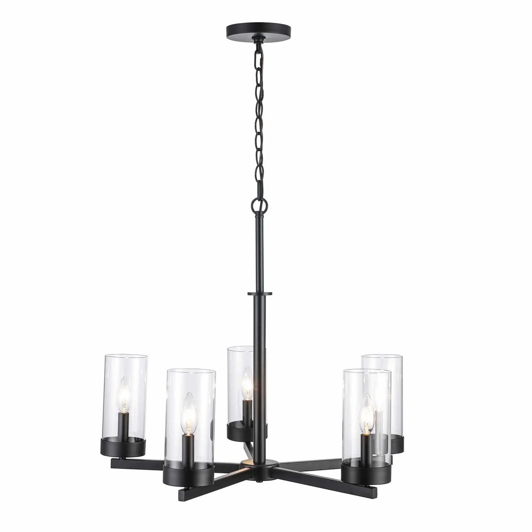 Modern 6-light candelabra chandelier with clear glass shades for dining or living room lighting