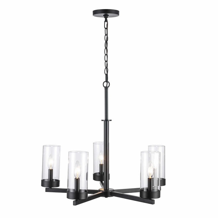 Modern 6-light candelabra chandelier with clear glass shades for dining or living room lighting