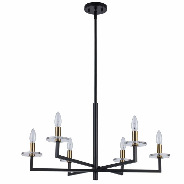 6-light modern candelabra chandelier with black frame and gold accents for dining room lighting