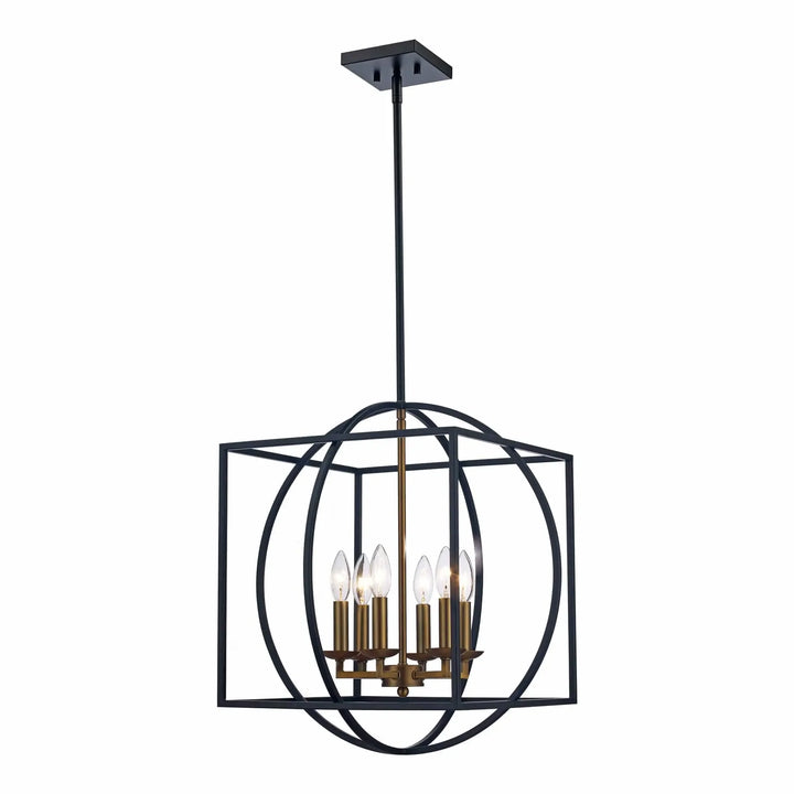 6 light cage chandelier with black and nickel geometric frame for modern dining room lighting