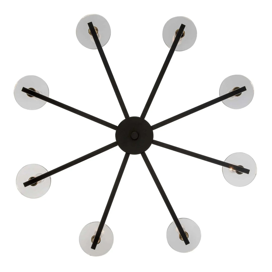 Modern 8-light chandelier with black and gold finish, ideal for dining room or living room lighting