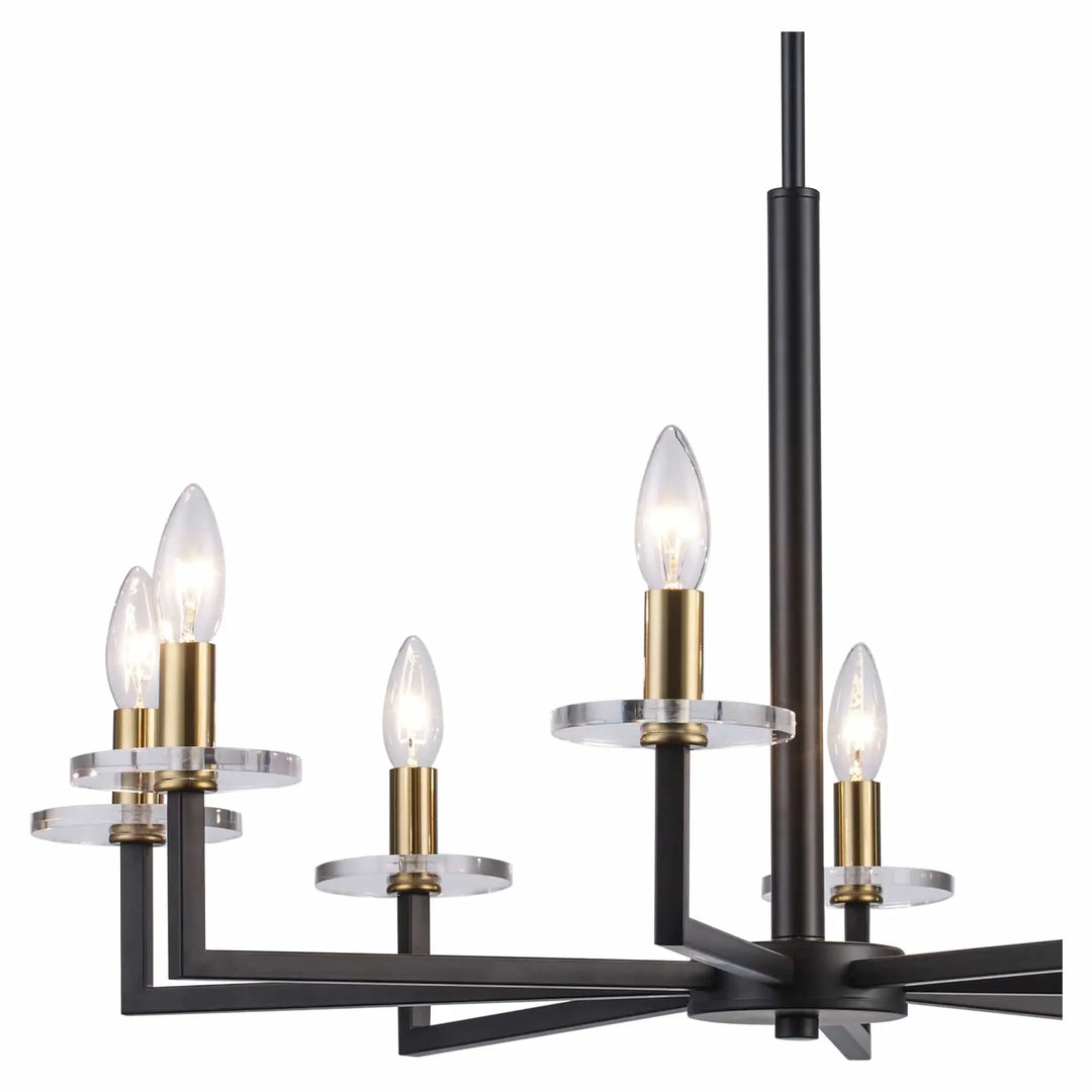 Modern 8-light chandelier in black and antique gold for residential dining room lighting