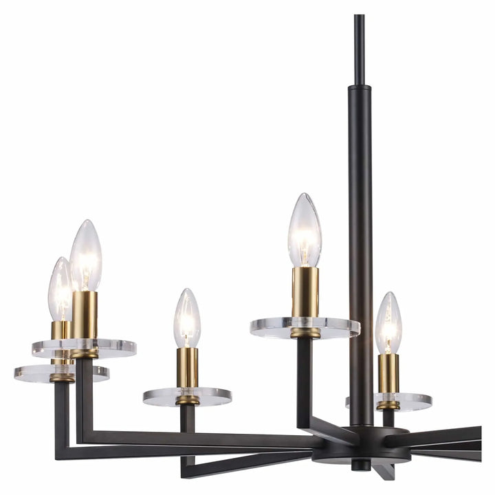 Modern 8-light chandelier in black and antique gold for residential dining room lighting