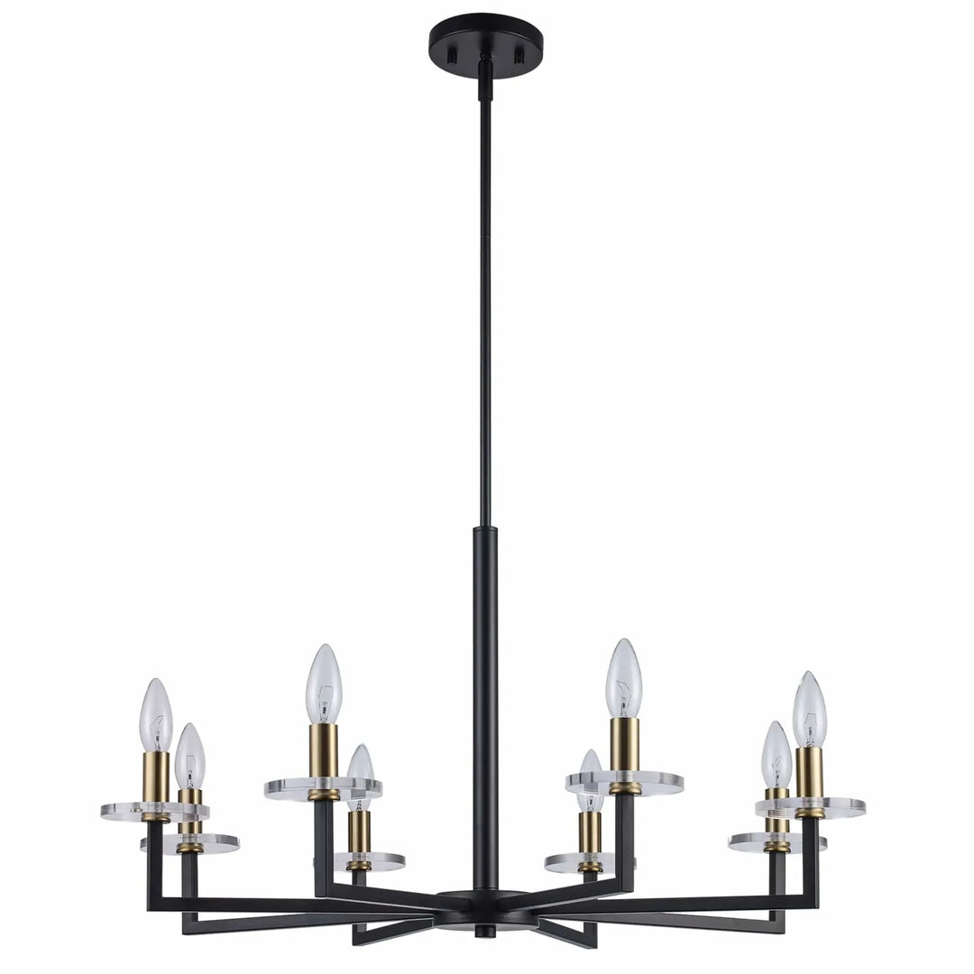 8-light modern chandelier with black and gold finish for dining or living room ceiling lighting