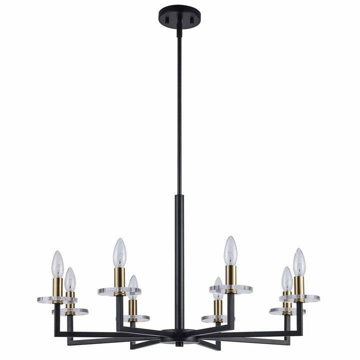 8-light modern chandelier with black and gold finish for dining or living room ceiling lighting