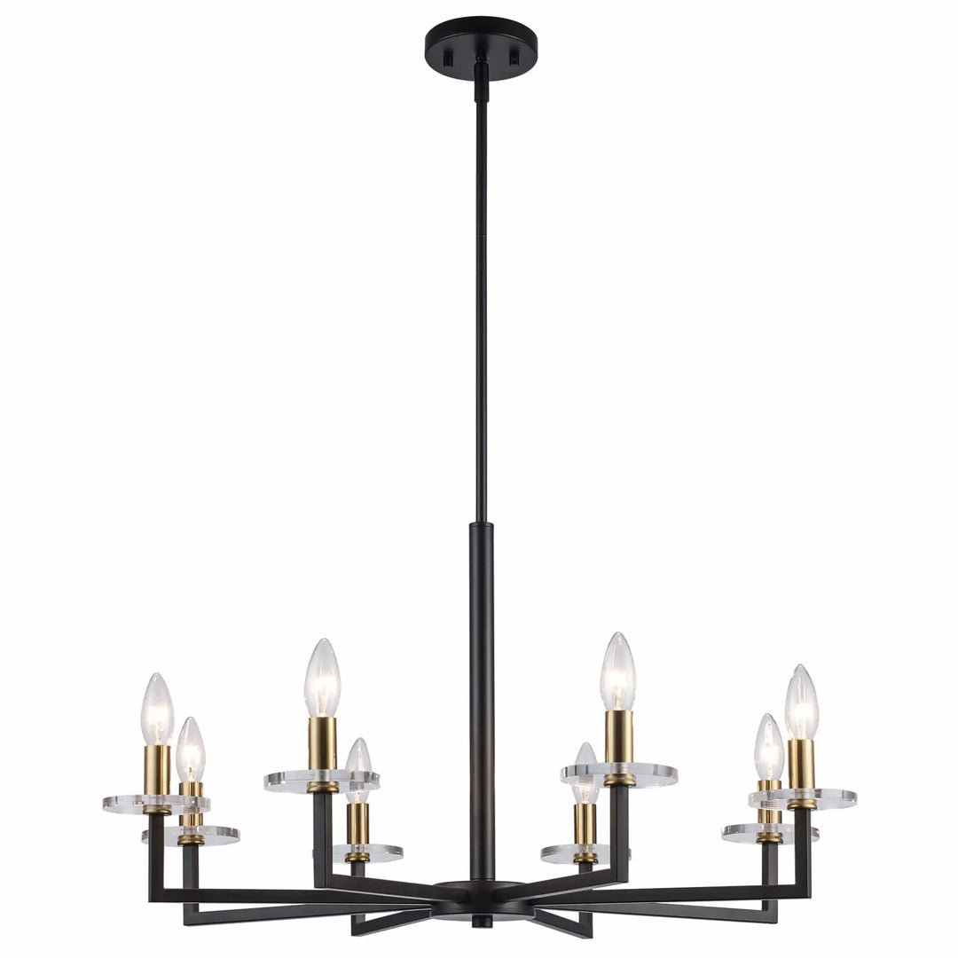 Modern 8-light chandelier in black and gold for dining room or living room ceiling lighting