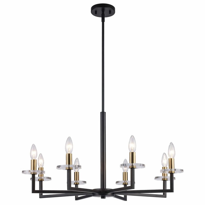 Modern 8-light chandelier in black and gold for dining room or living room ceiling lighting