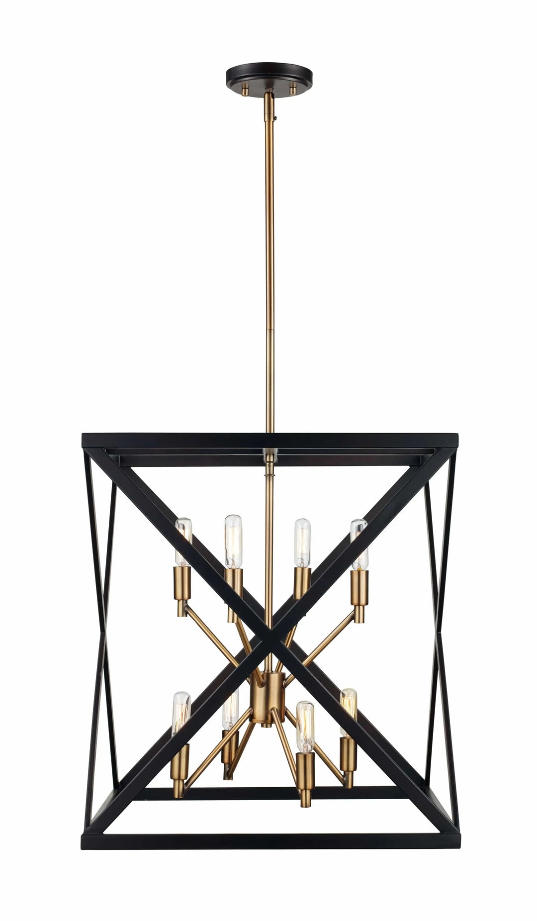 8-light pendant chandelier with oil bronze finish and geometric frame for modern dining room lighting