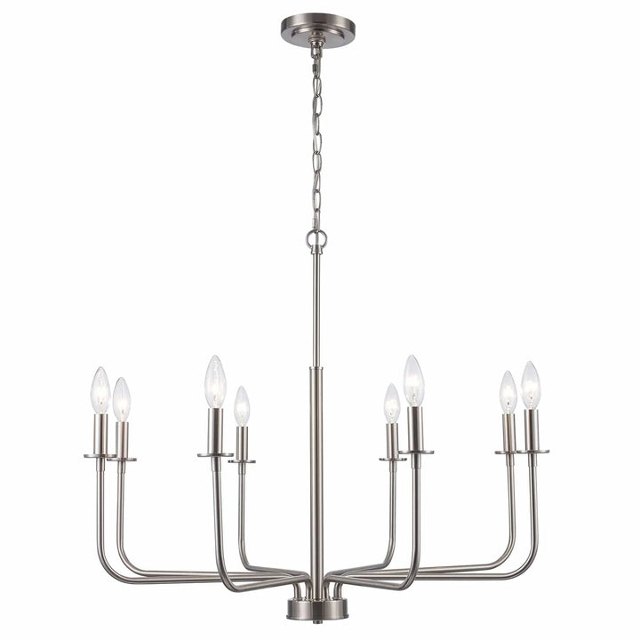 8-light brushed nickel candelabra chandelier for modern dining room and living room lighting