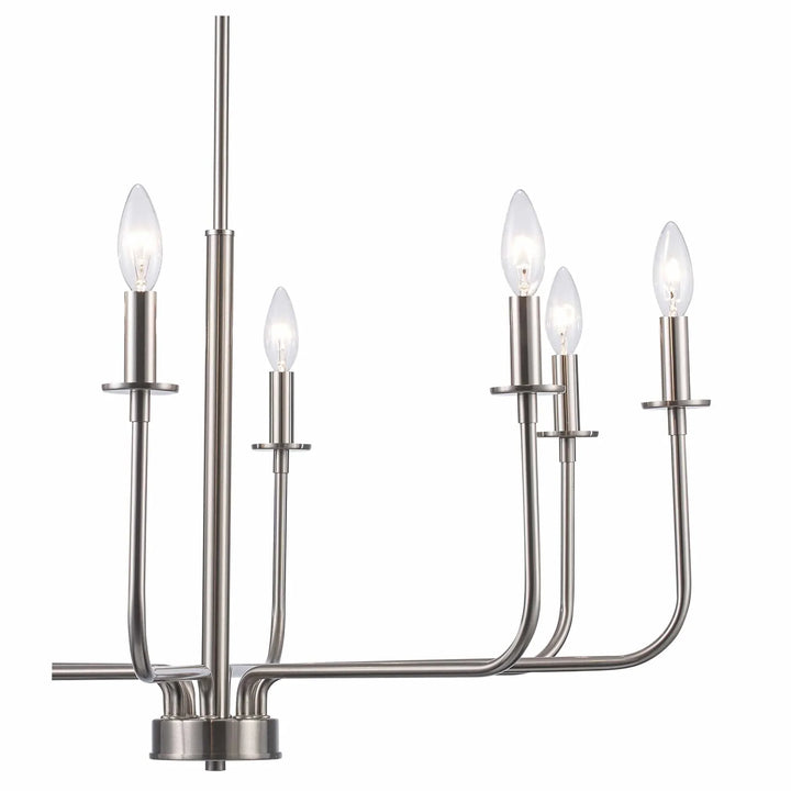Modern brushed nickel candelabra chandelier with eight lights for dining room or entryway lighting