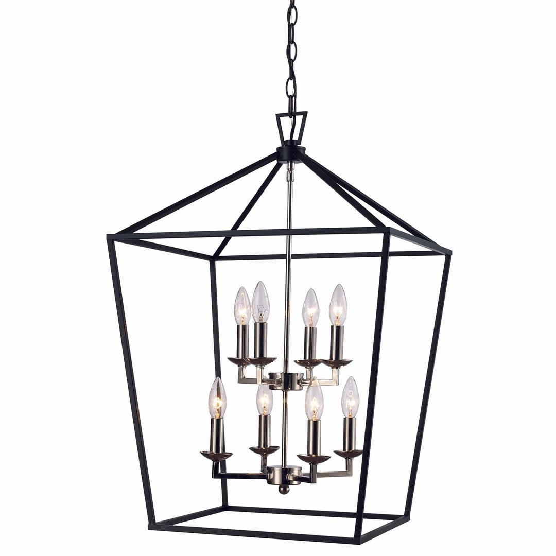 Modern 8-light pendant chandelier with birdcage frame for dining room or entryway lighting