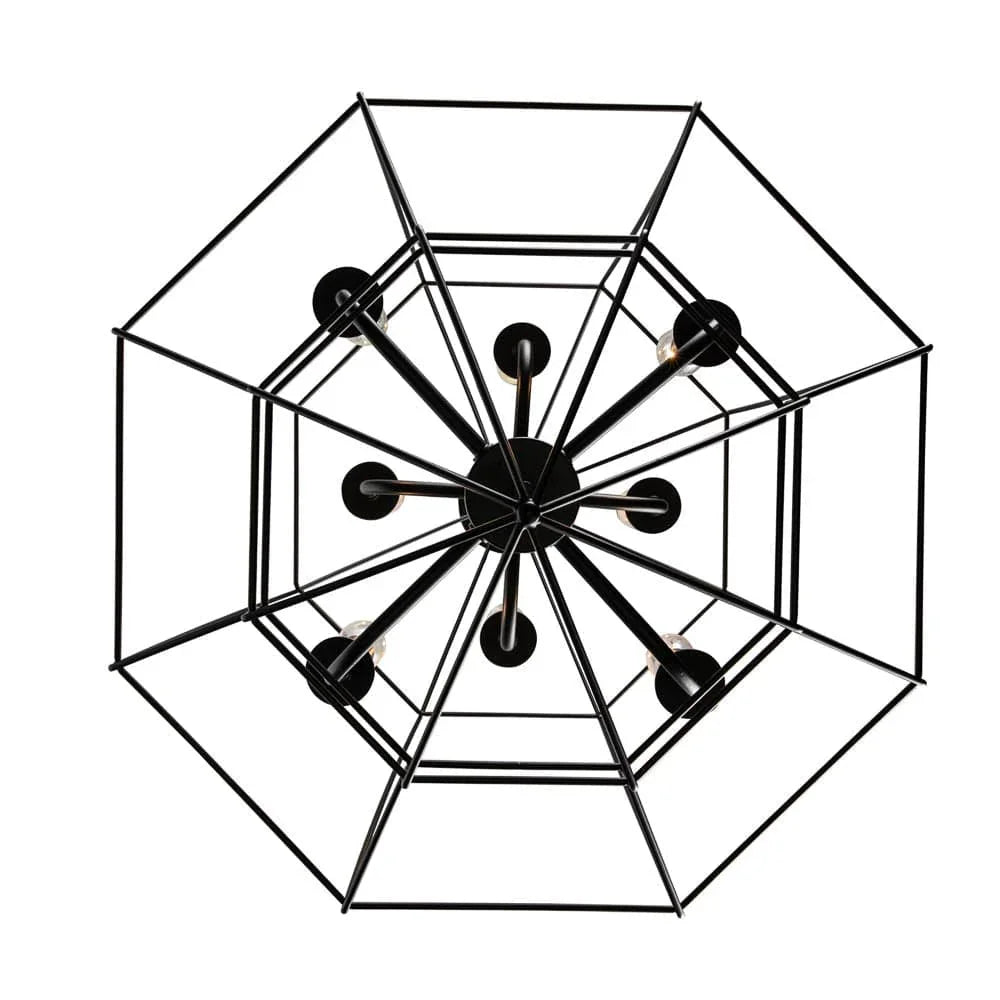 8 light open frame black chandelier with geometric Art Deco design for modern living rooms