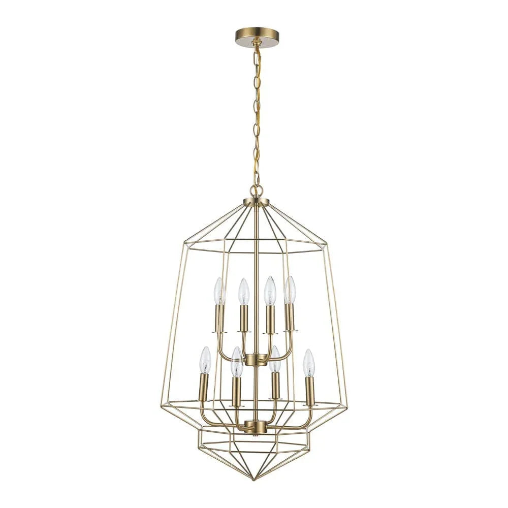 Modern gold 8-light chandelier with open geometric metal frame for dining room or entryway